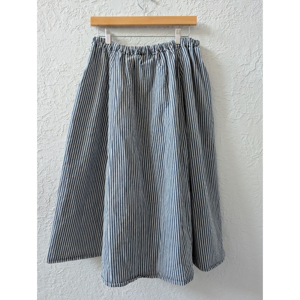 Beams Boy Skirt Womens OS Cotton Blue Hickory Stripe Japan Lagenlook Streetwear
